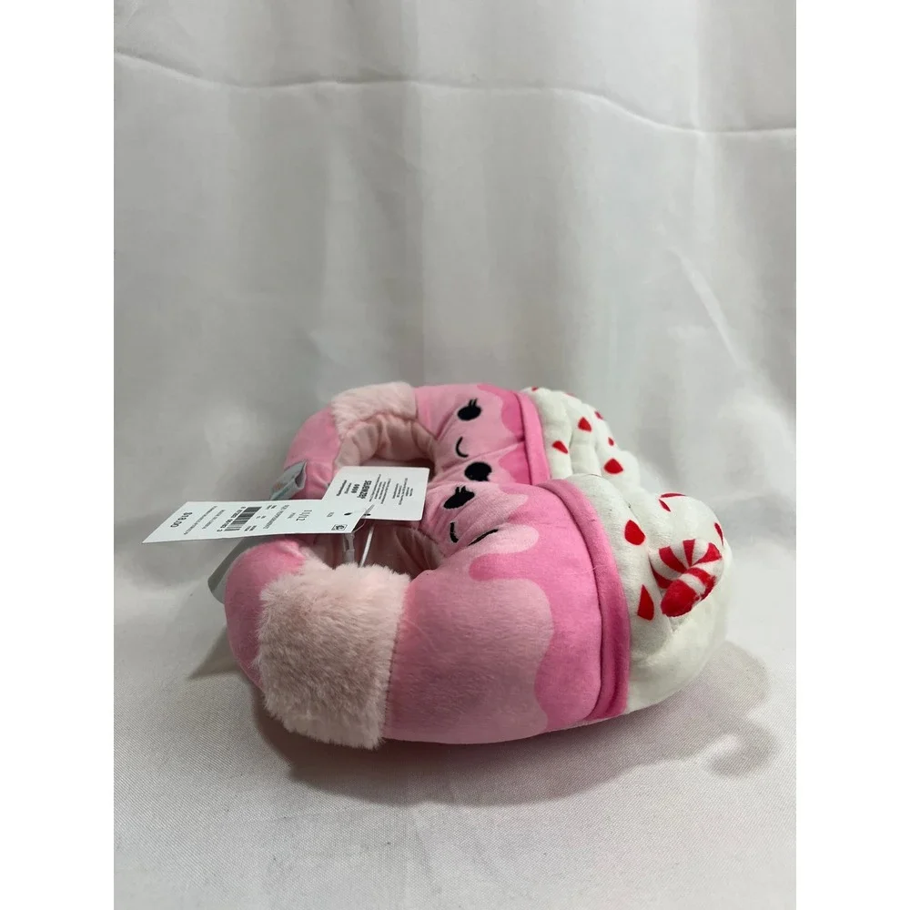Squishmallows Peppermint Hot Cocoa Plush Slippers Pink Kids Size 11/12 NWT